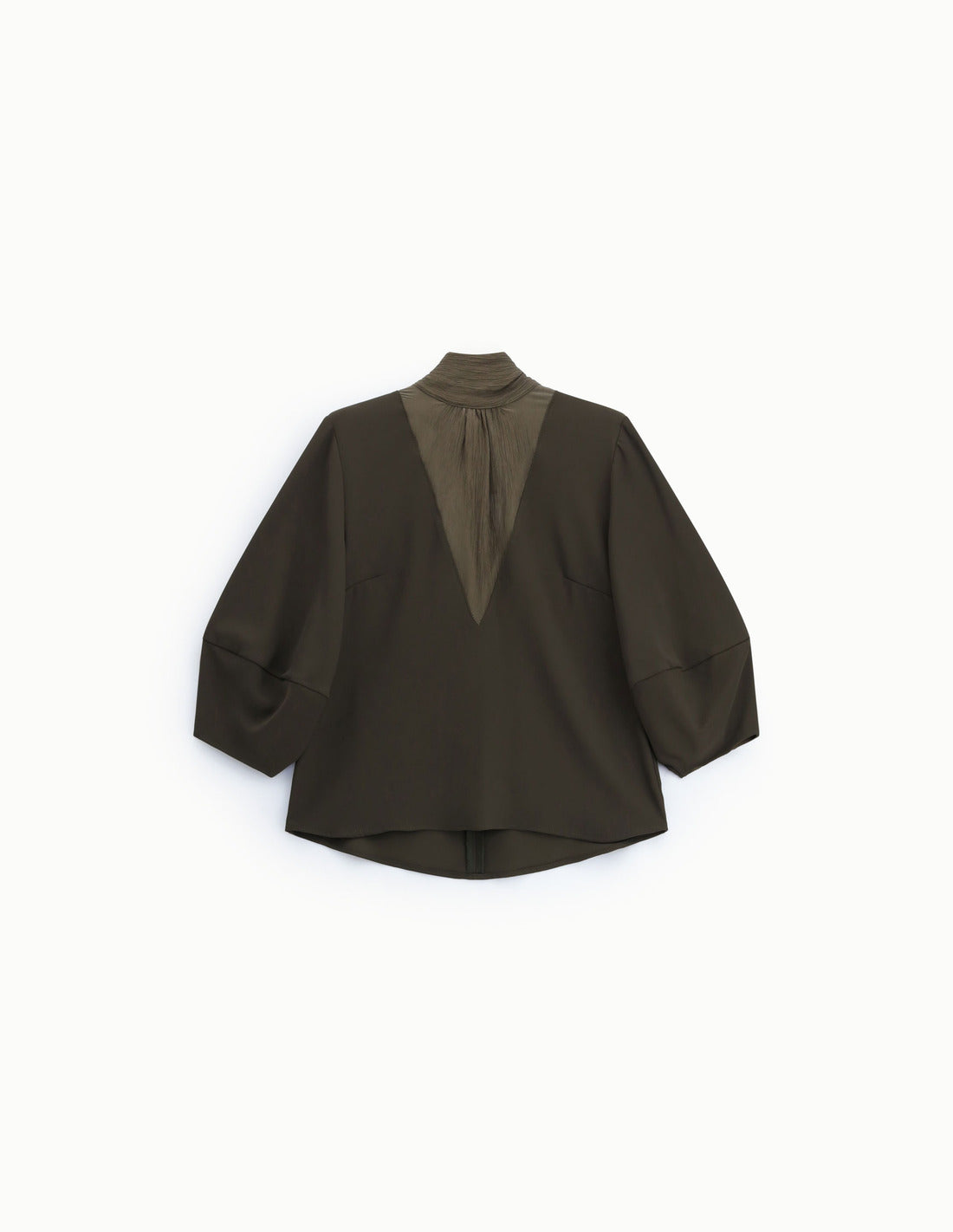 Blouse col montant empiècement transparent à plat – kaki foncé – Imperial Femme