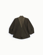 Blouse col montant empiècement transparent à plat – kaki foncé – Imperial Femme