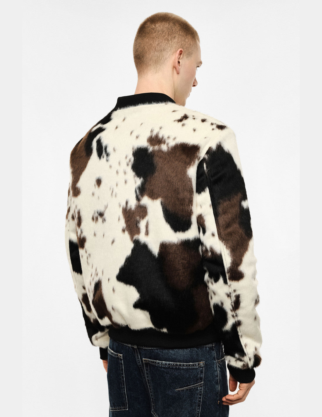 Blouson bomber à motif tacheté, beige, porté de dos