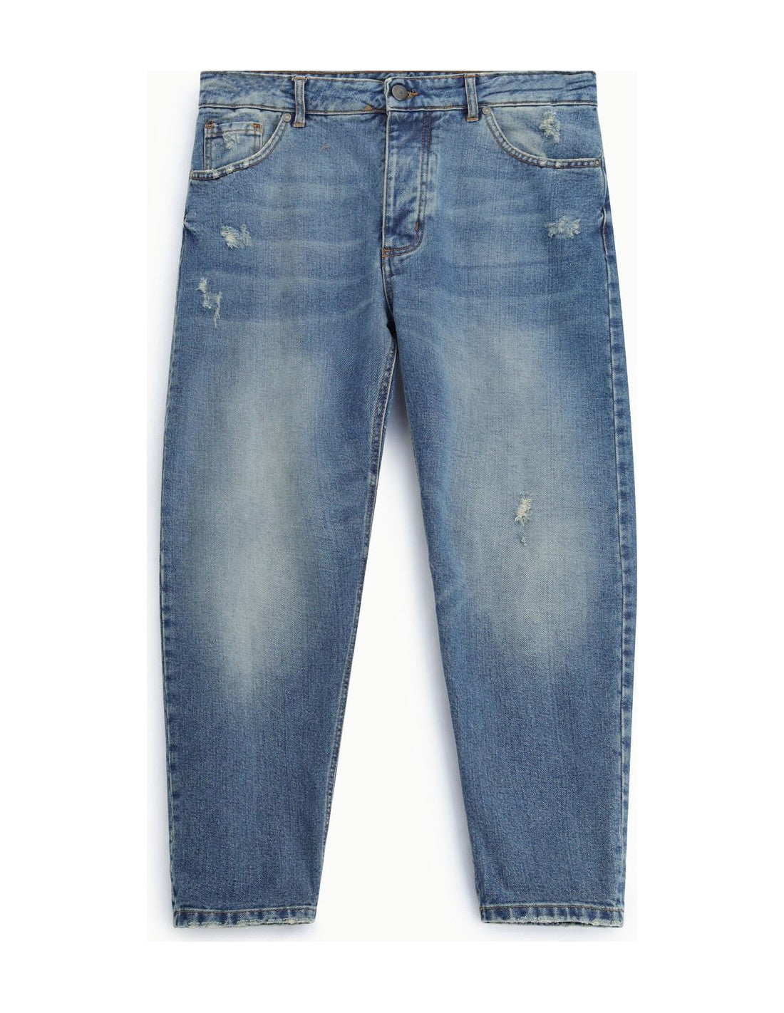 Jean fuselé effet usé, bleu denim, à plat
