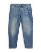 Jean fuselé effet usé, bleu denim, à plat