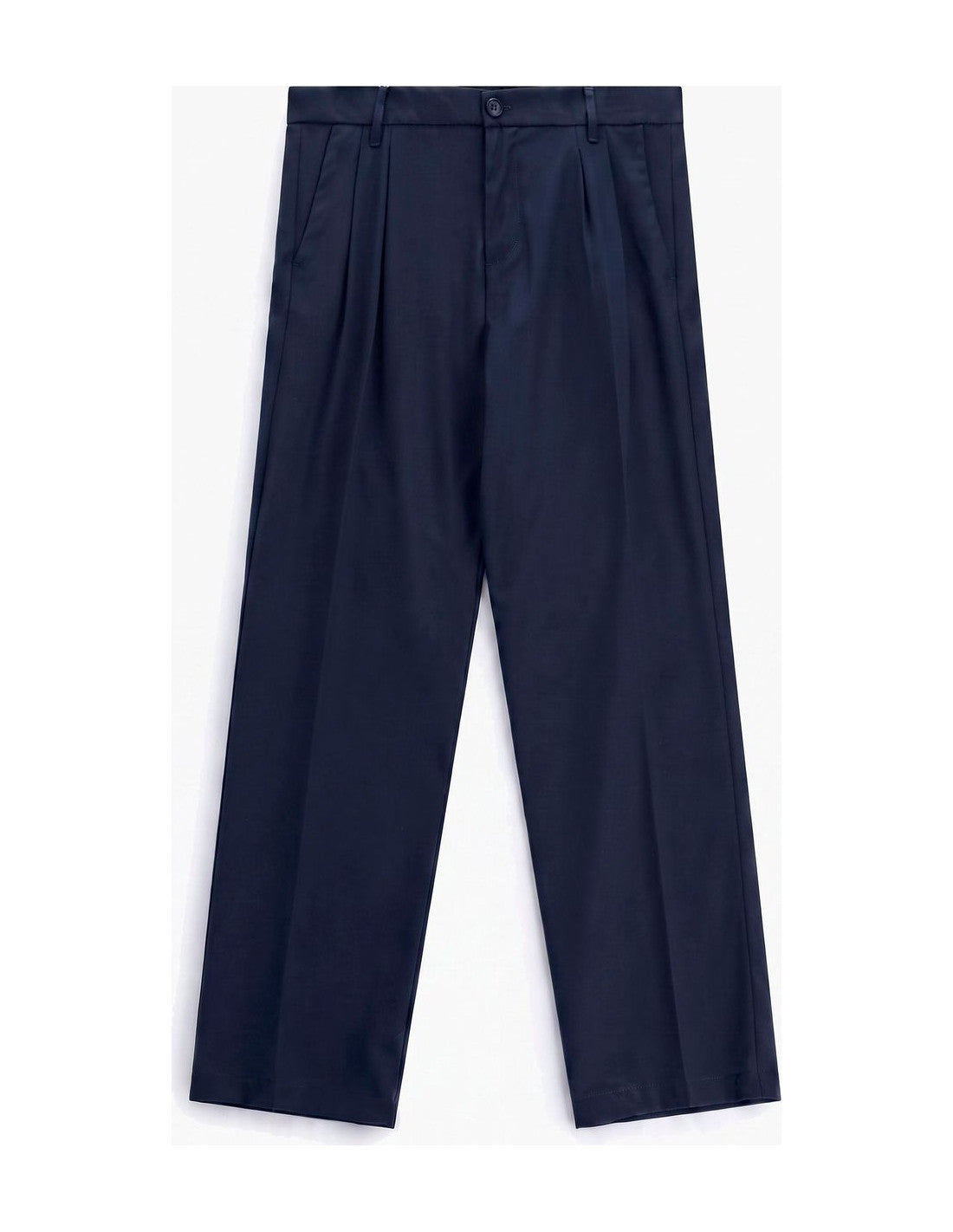 Pantalon droit à pinces, bleu marine, à plat