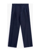 Pantalon droit à pinces, bleu marine, à plat