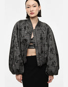Bomber manches ballon prince-de-galles porté – gris et noir – Imperial Femme