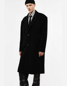Manteau long oversize en laine mélangée porté, vue de face – Imperial Homme