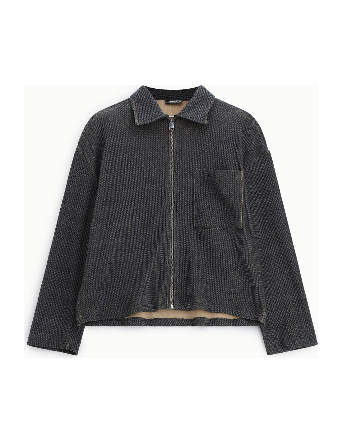 Chemise zippée à motif chevrons, gris anthracite, à plat