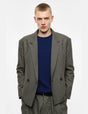 Blazer croisé micro pied-de-poule, taupe vert violet, porté de face