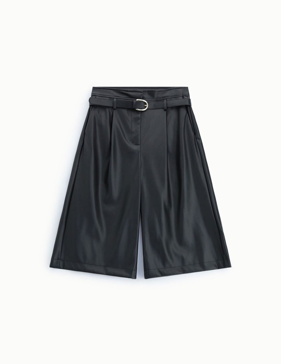 Bermuda taille haute effet cuir ceinturé à plat – noir – Imperial Femme