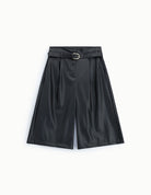 Bermuda taille haute effet cuir ceinturé à plat – noir – Imperial Femme
