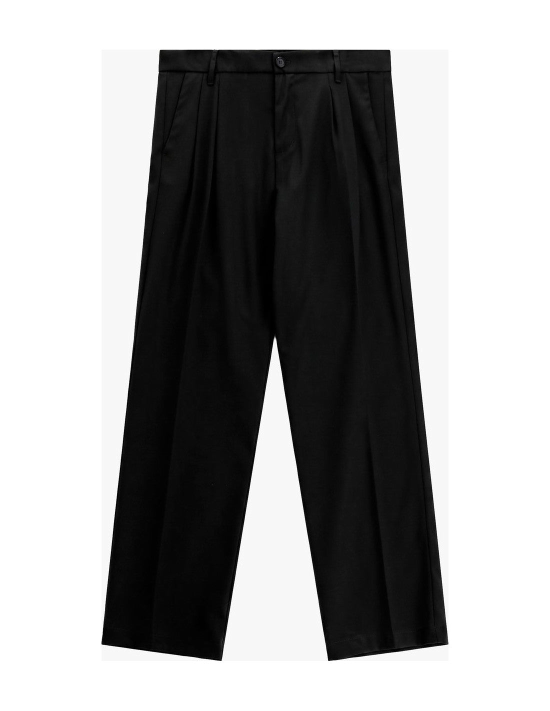 Pantalon droit à pinces, noir, à plat