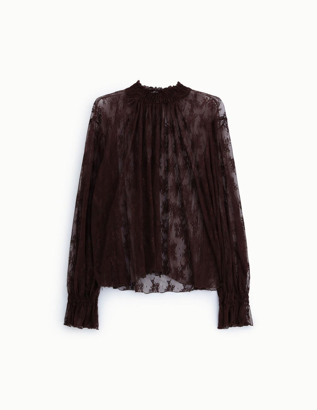 Blouse en tulle à motifs et col froncé à plat – bordeaux – Imperial Femme