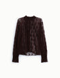 Blouse en tulle à motifs et col froncé à plat – bordeaux – Imperial Femme