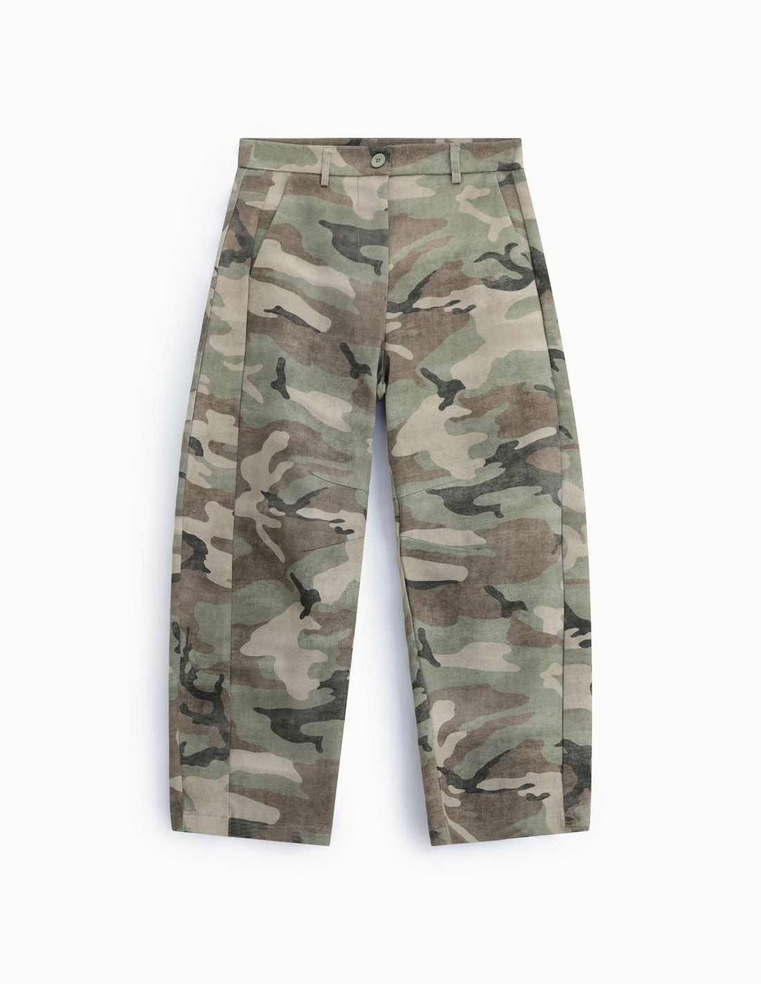 Pantalon palazzo camouflage en coton à plat – kaki et beige – Imperial Femme