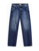 Jean droit lavage foncé, bleu denim, à plat