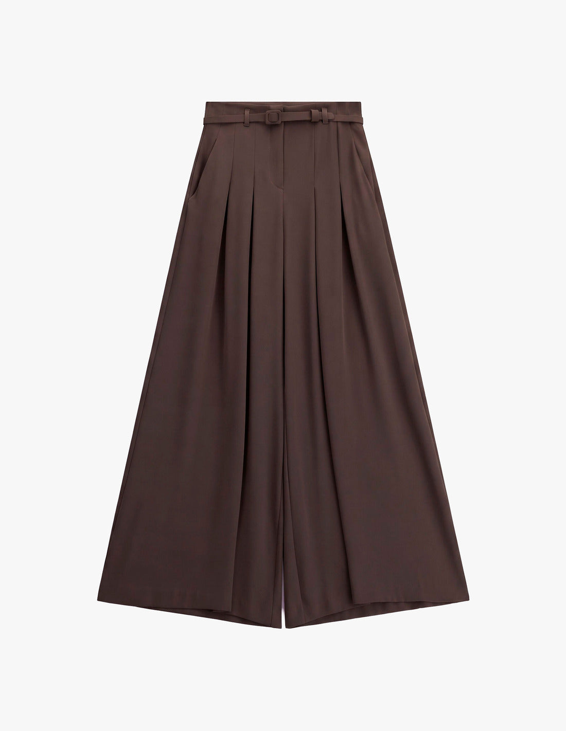 Pantalon palazzo taille haute ceinturé en crêpe à plat – marron – Imperial Femme