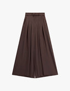 Pantalon palazzo taille haute ceinturé en crêpe à plat – marron – Imperial Femme