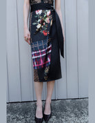 Jupe midi patchwork imprimée portée, détail – Imperial Femme