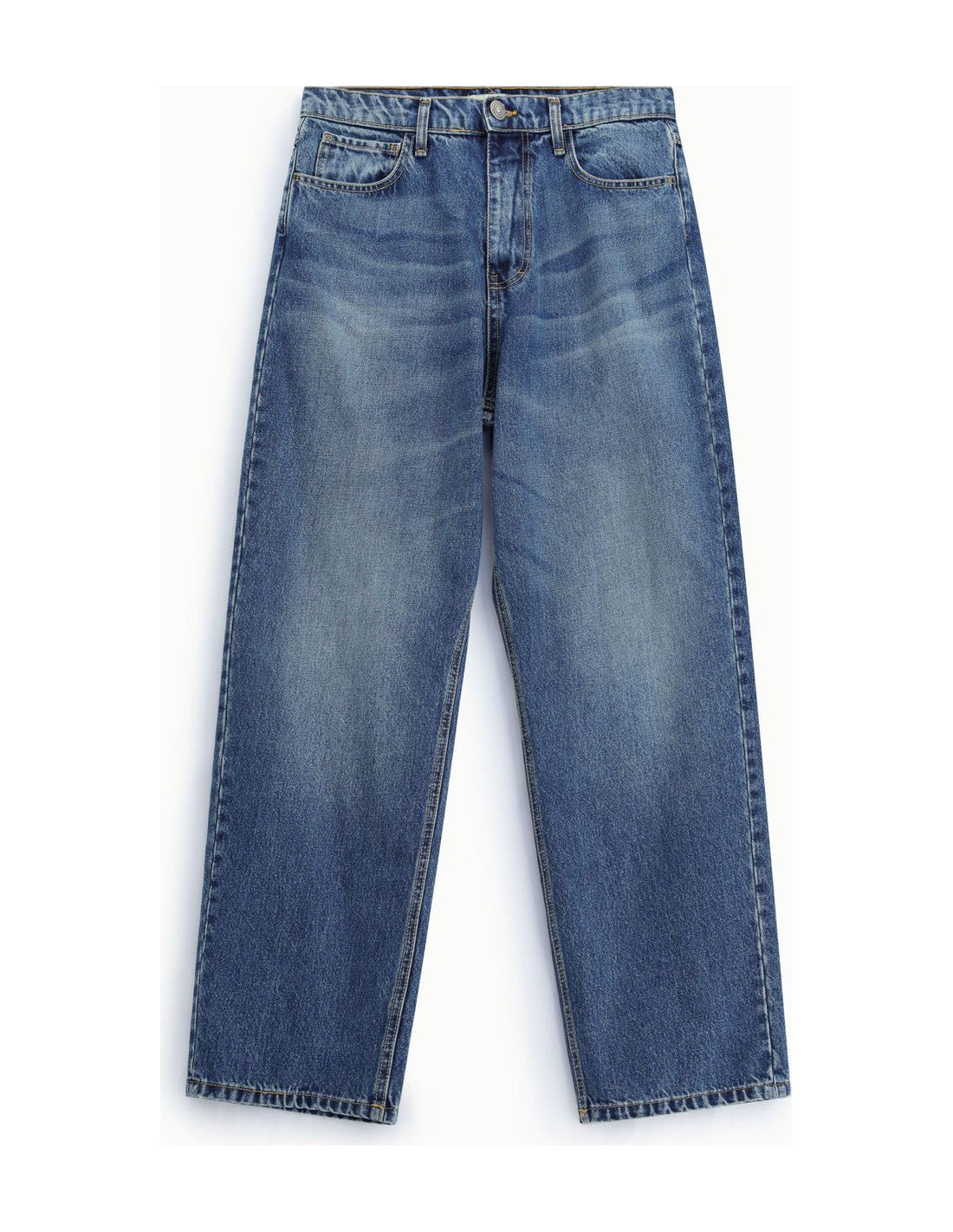 Jean baggy taille mi-haute, bleu denim, à plat