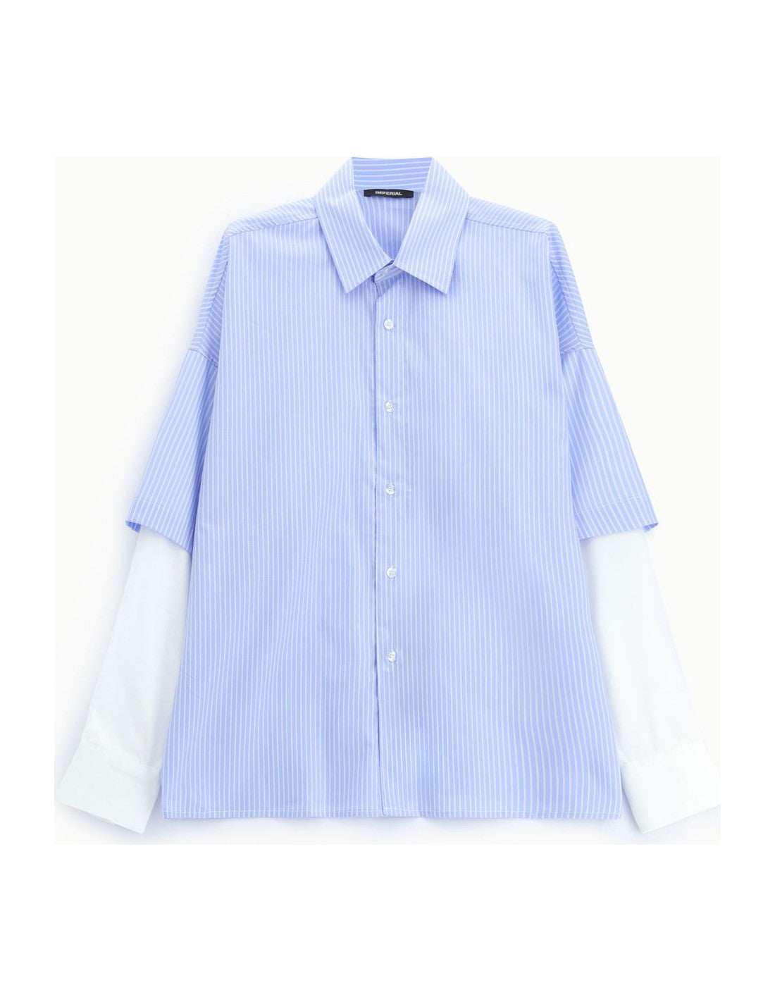 Chemise effet superposé à manches contrastées, bleu ciel/blanc, à plat