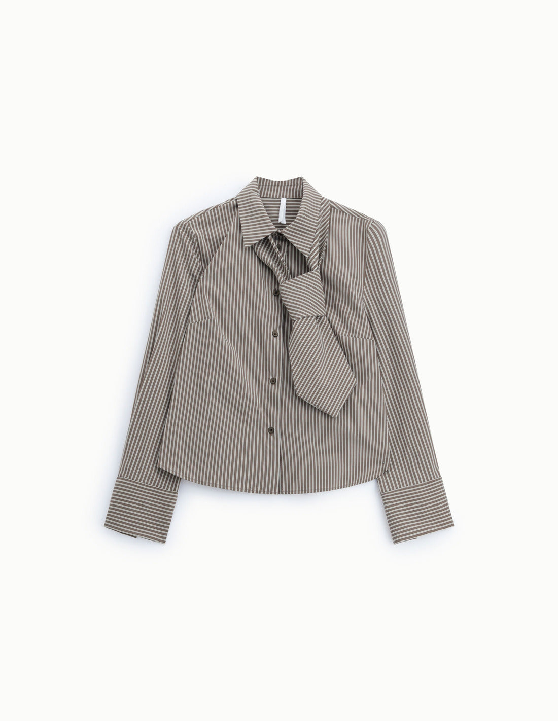 Chemise rayée à cravate en coton stretch à plat – marron et blanc – Imperial Femme