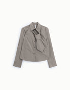 Chemise rayée à cravate en coton stretch à plat – marron et blanc – Imperial Femme