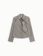 Chemise rayée à cravate en coton stretch à plat – marron et blanc – Imperial Femme