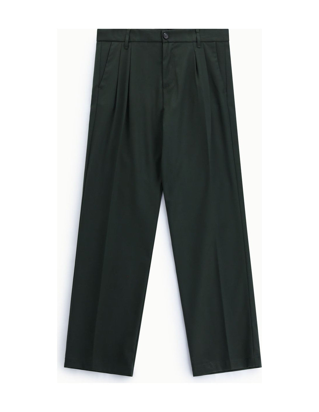 Pantalon droit à pinces, vert forêt, à plat