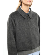 Blouson court zippé à col pointe en drap porté, buste – Gris Anthracite – Imperial Femme