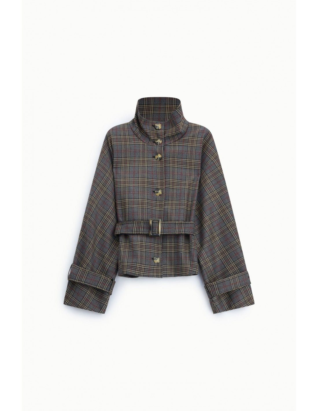 Veste courte ceinturée prince de galles col montant – Imperial Femme