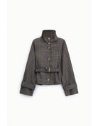 Veste courte ceinturée prince de galles col montant – Imperial Femme