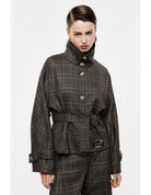 Veste courte ceinturée prince de galles col montant – Imperial Femme