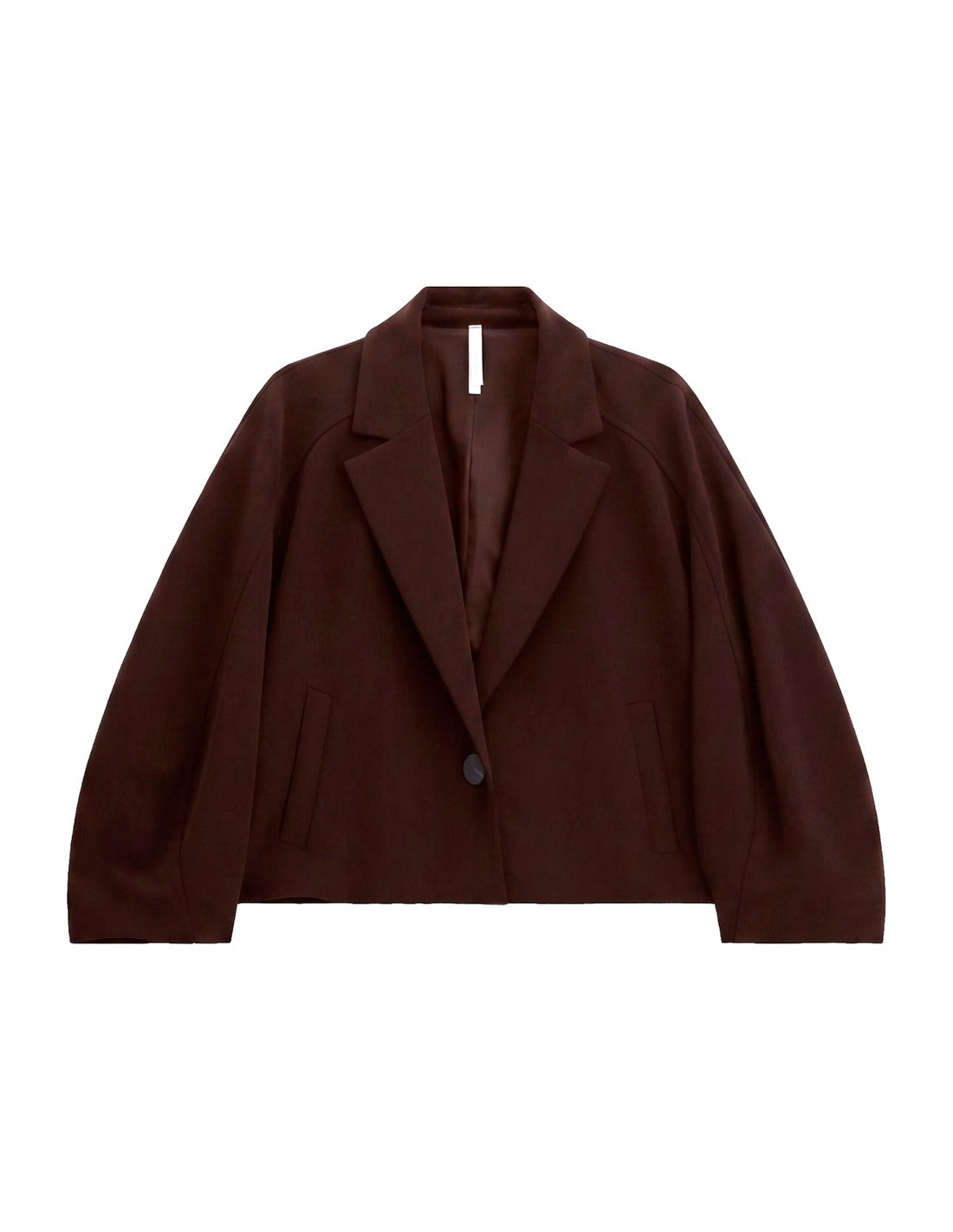 Veste courte manches bouffantes un bouton à plat – marron – Imperial Femme
