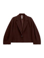 Veste courte manches bouffantes un bouton à plat – marron – Imperial Femme