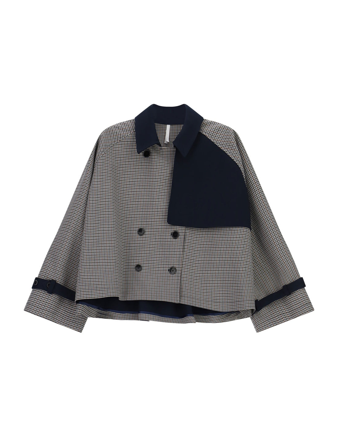 Veste croisée pied-de-poule à bavolet à plat – beige et bleu marine – Imperial Femme