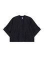 Veste courte boxy col rond en denim jacquard à plat – bleu denim – Imperial Femme