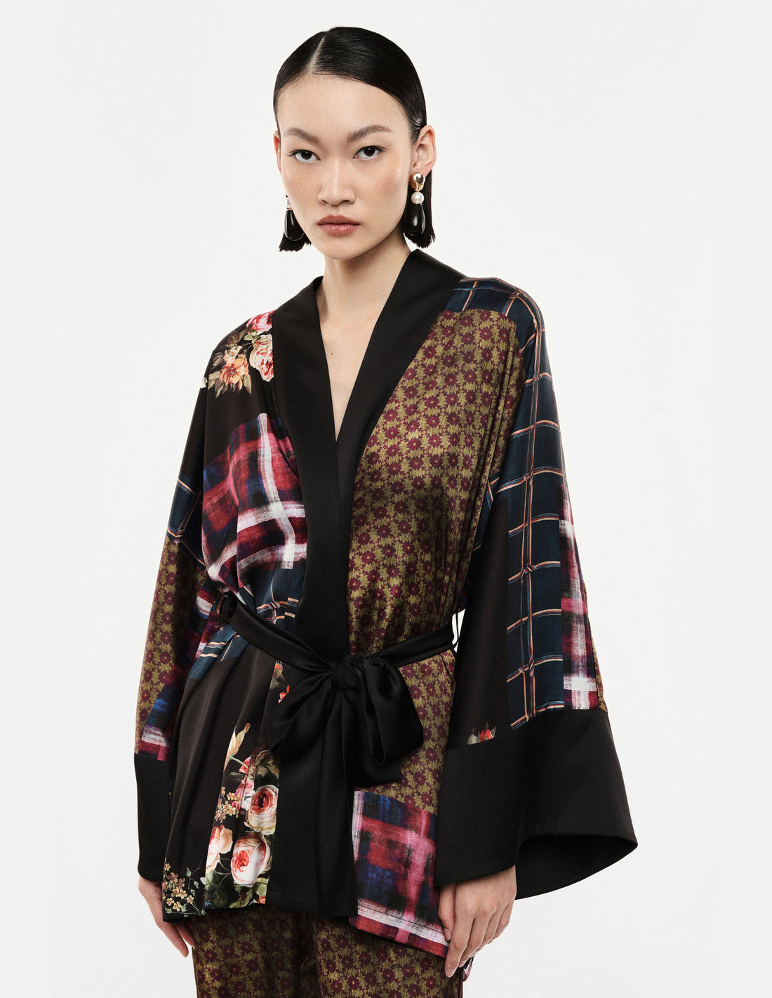 Veste kimono patchwork imprimé portée – Imperial Femme